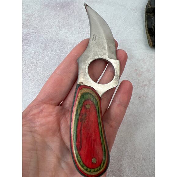 Pakistan Short Blade/ Plain Edge/ Multi Colored Wood Handle/ Self-Defense - Picture 7 of 12